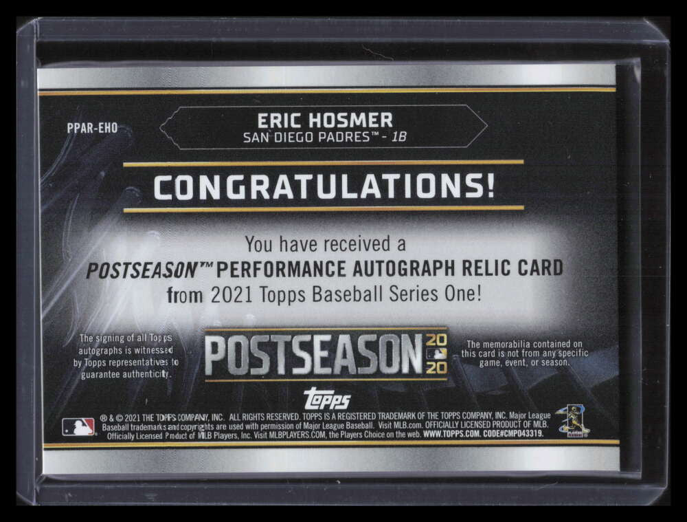 2021 Topps Postseason Performance Autograph Red Eric Hosmer Jersey Auto 7/25