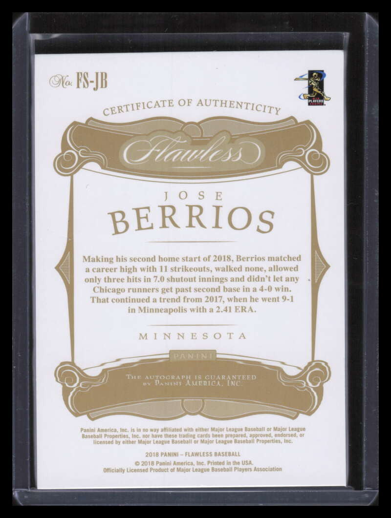 2018 Panini Flawless Signatures 81 Jose Berrios Auto 22/25