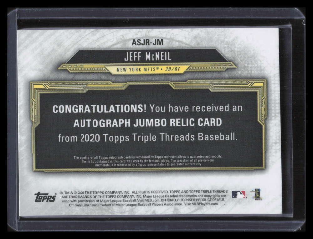 2020 Topps Triple Threads Jumbo Autographs ASJRJM Jeff McNeil Jersey Auto 35/50