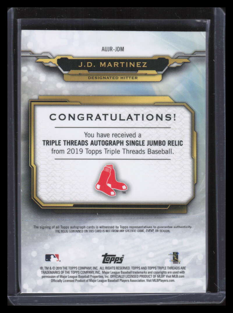 2019 Topps Triple Threads Autograph Jumbo Relics J.D. Martinez Jersey Auto 14/50