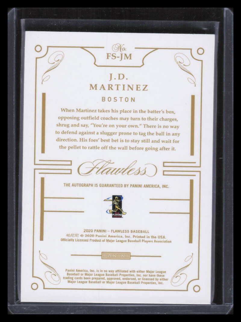 2020 Panini Flawless Signatures Sapphire 9 J. D. Martinez Auto 7/15