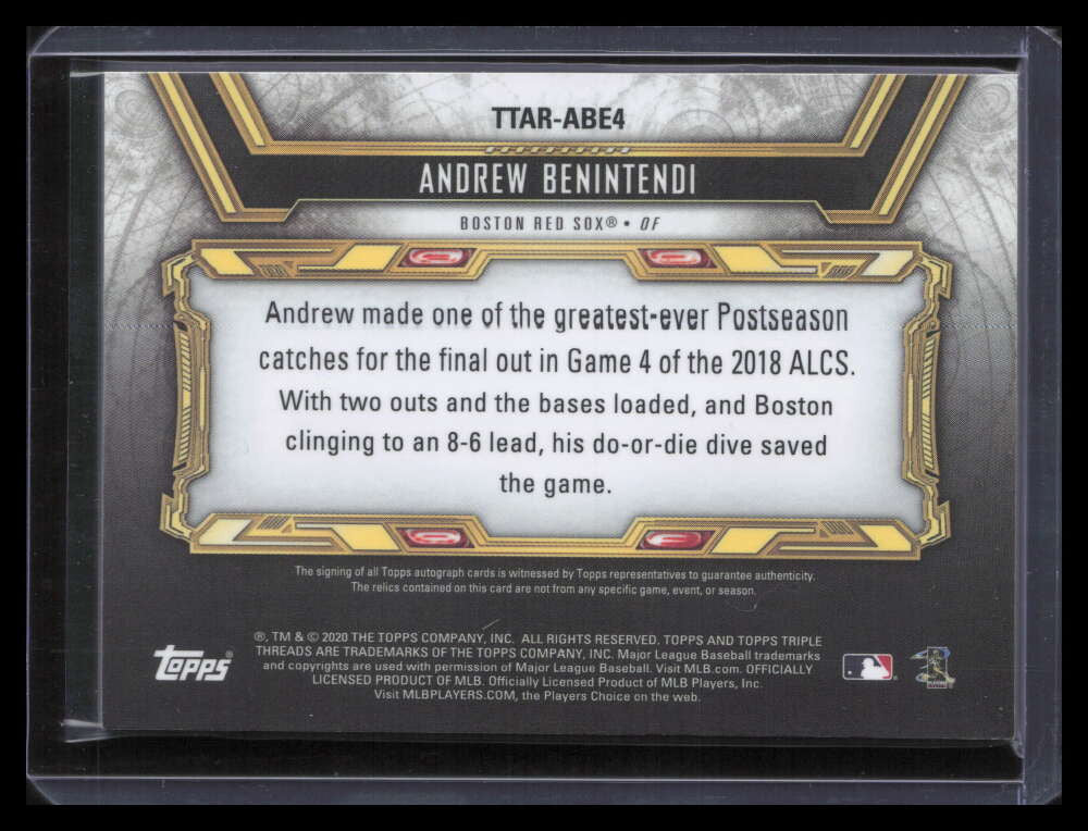 DELETE 125237 2020 Topps Triple Threads Autograph Sapphire Andrew Benintendi Patch Auto 2/3