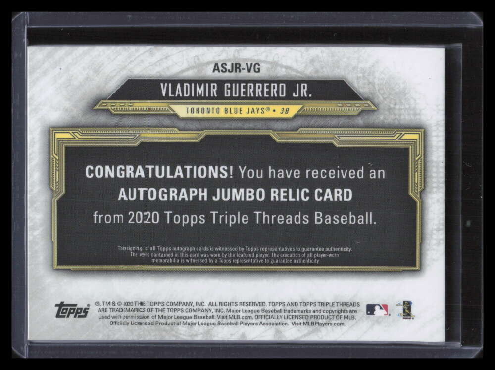 DELETE 125246 2020 Topps Triple Threads Autographs Gold Vladimir Guerrero Jr Jersey Auto 18/25
