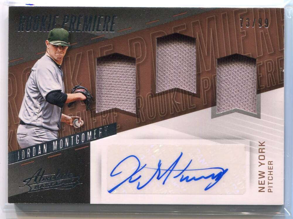 2017 Absolute Premiere Materials Jordan Montgomery RC Triple Jersey Auto 73/99