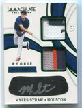 SOLD 125281 2019 Immaculate Matinee Green Myles Straw Rookie Dual Laundry Tag Patch Auto 5/5