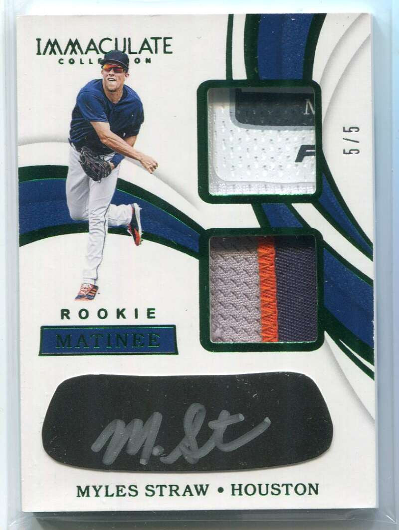 SOLD 125281 2019 Immaculate Matinee Green Myles Straw Rookie Dual Laundry Tag Patch Auto 5/5