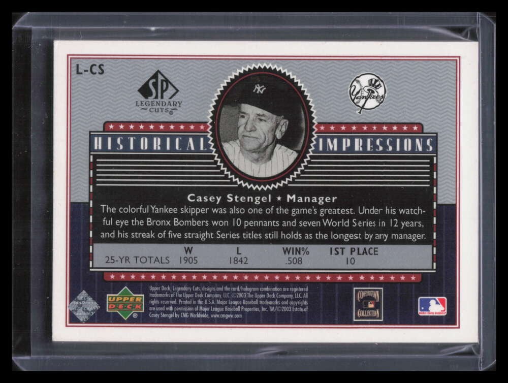 2003 SP Legendary Cuts Historical Impressions CS Casey Stengel Stamp 195/350