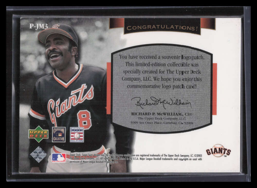 2003 Sweet Spot Classics Patch Cards jm3 Joe Morgan Giants Patch 116/150