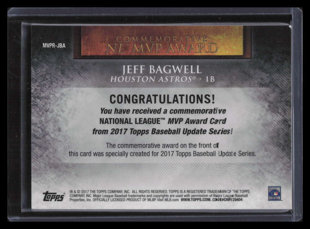 2017 Topps Update MVP Award Relics Gold MVPRJBA Jeff Bagwell MVP Medallion 21/99