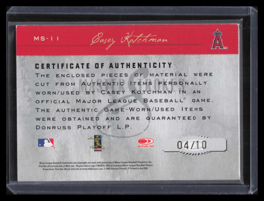2005 Studio Masterstrokes Combo 11 Casey Kotchman Dual Bat Patch 4/10