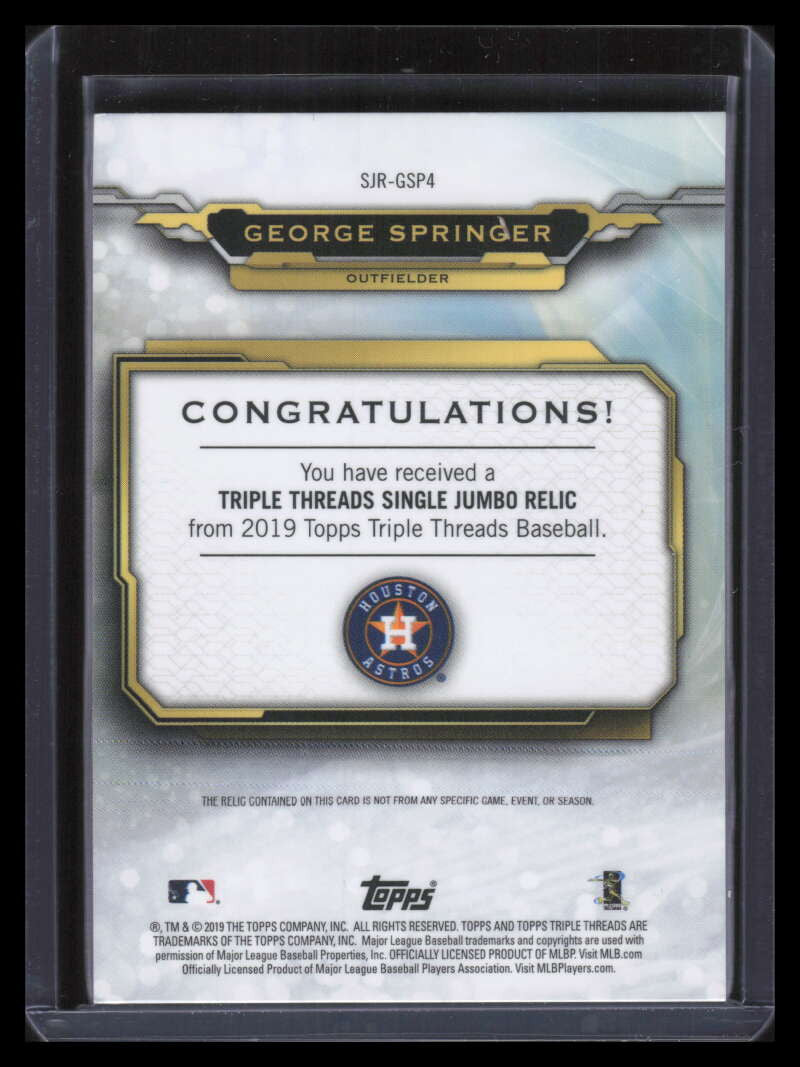 2019 Topps Triple Threads Jumbo Relics Gold sjrgsp4 George Springer Bat 1/9