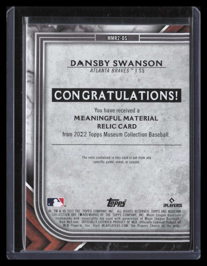2022 Topps Museum Meaningful Material Gold mmr2ds Dansby Swanson Patch 8/25