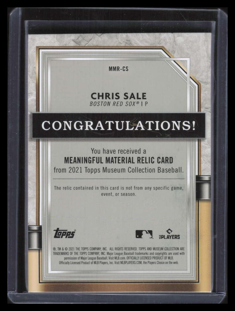 DELETE 125397 2021 Topps Museum Meaningful Material Relics Ruby MMRCS Chris Sale Patch 8/10