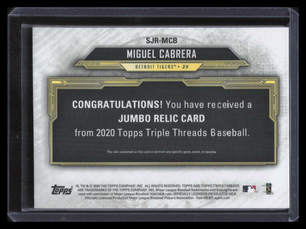 2020 Topps Triple Threads Jumbo Emerald SJRMCB Miguel Cabrera Jersey 10/18