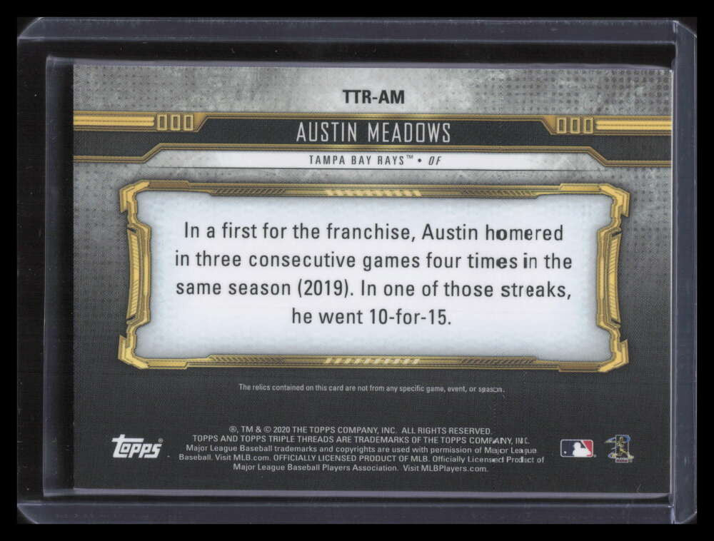 2020 Topps Triple Threads Relics Sapphire TTRAM Austin Meadows Patch 3/3