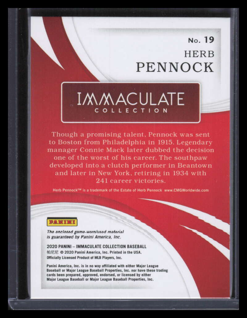 2020 Immaculate Collection Red 19 Herb Pennock Jersey 7/25