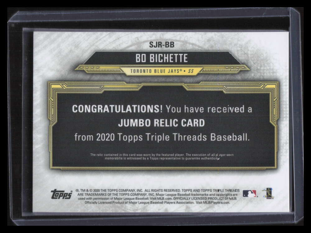 2020 Topps Triple Threads Jumbo Relics SJRBB Bo Bichette Rookie Jersey 6/36