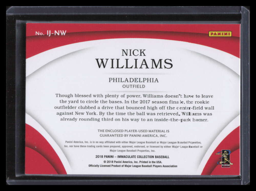 2018 Immaculate Jumbo Hats 36 Nick Williams Rookie New Era Logo Patch 1/4