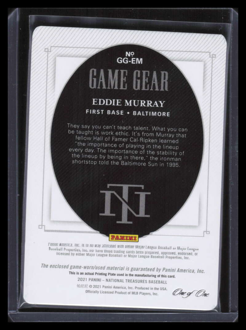 2021 Panini National Treasures Game Gear Printing Plate Eddie Murray Patch 1/1