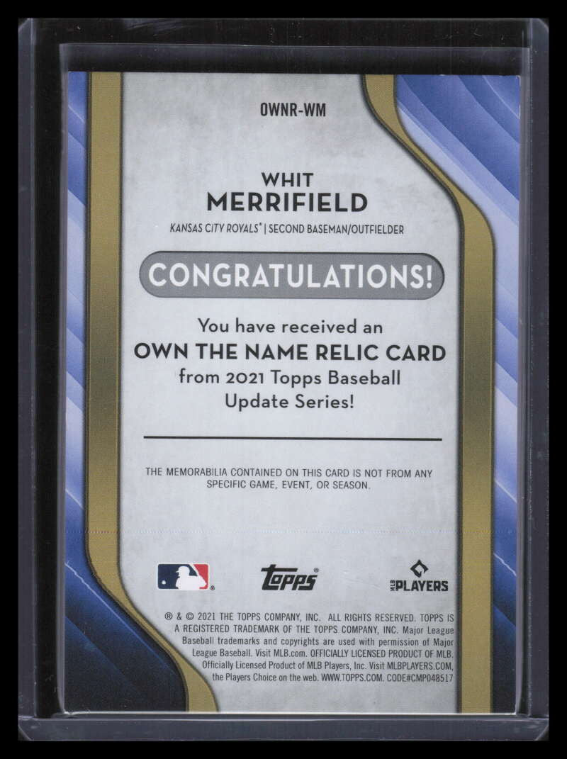 SOLD 125425 2021 Topps Update Own the Name Relics OWNRWM Whit Merrifield Letter Patch 1/1