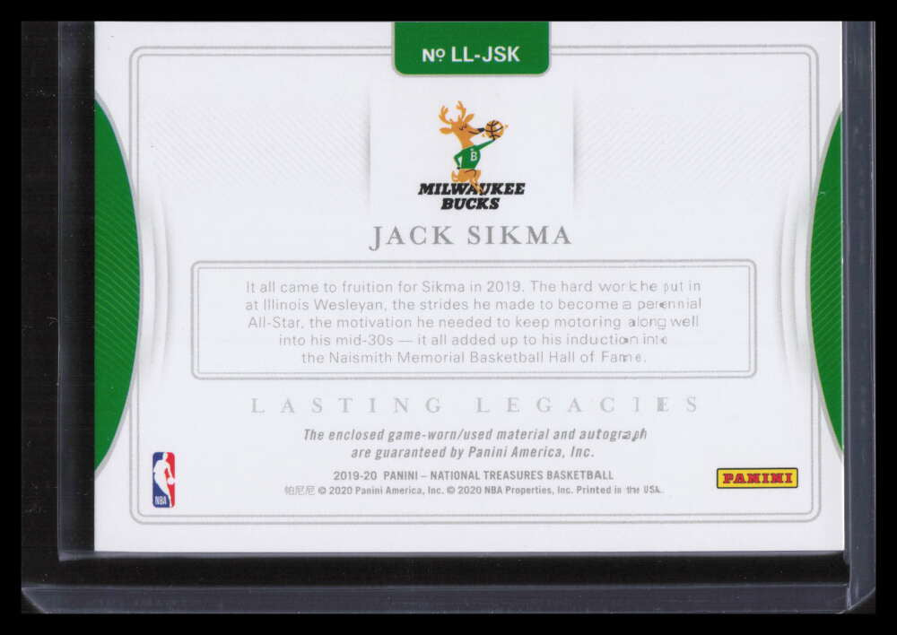 2019-20 Panini National Treasures Lasting Legacies Jack Sikma Patch Auto 11/25