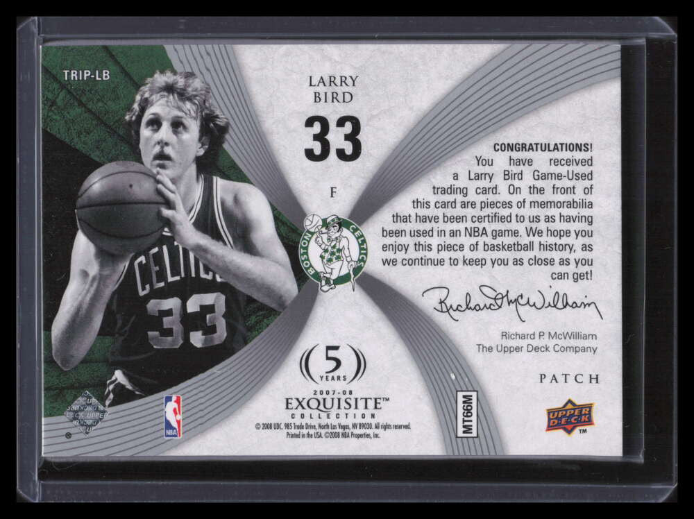 2007-08 Exquisite Collection Triple Patches LB Larry Bird Triple Patch 3/10