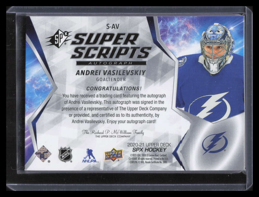 2020-21 SPx Superscript Super Scripts SAV Andrei Vasilevskiy Auto