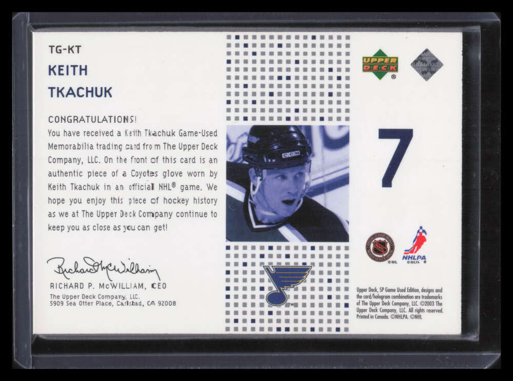 2002-03 SP Game Used Tools of the Game KT Keith Tkachuk Glove 24/99