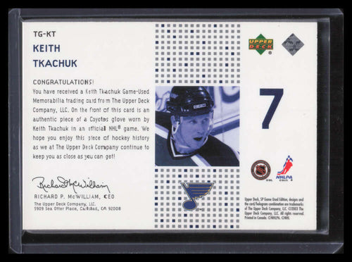2002-03 SP Game Used Tools of the Game KT Keith Tkachuk Glove 24/99