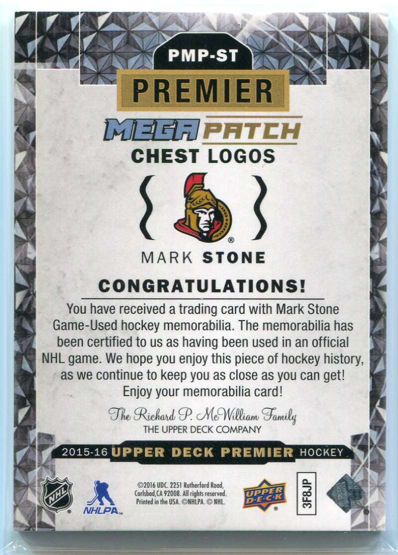 2015-16 Upper Deck Premier Mega Chest Logos PMPST Mark Stone Jumbo Patch 14/22