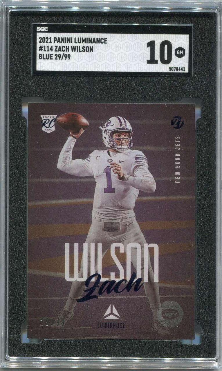 DELETE 125899 2021 Panini Luminance Blue 114 Zach Wilson Rookie 29/99 SGC 10 GEM MINT