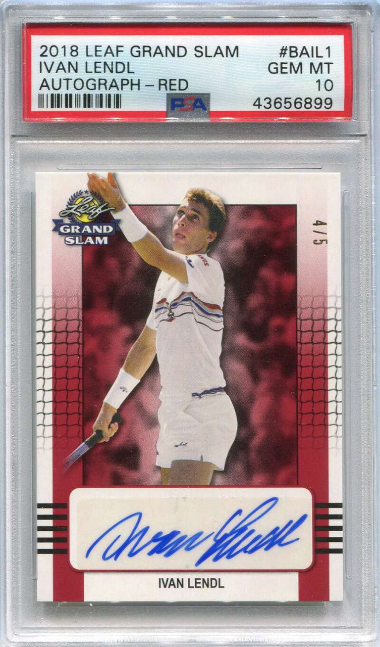 2018 Leaf Grand Slam Autographs Red bail1 Ivan Lendl Auto 4/5 PSA 10 GEM MT