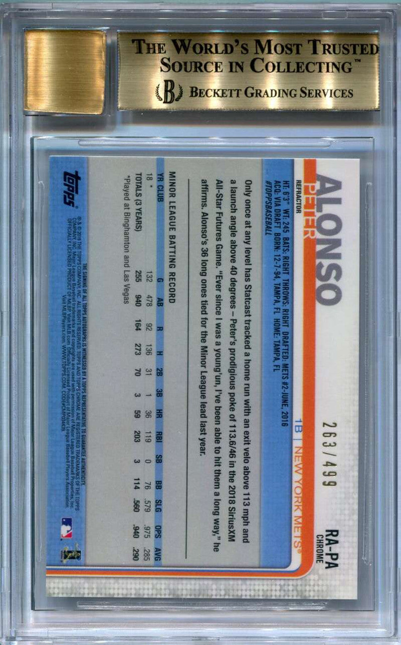 2019 Topps Chrome Refractor RAPA Pete Alonso Rookie Auto 263/499 BGS 9.5 10
