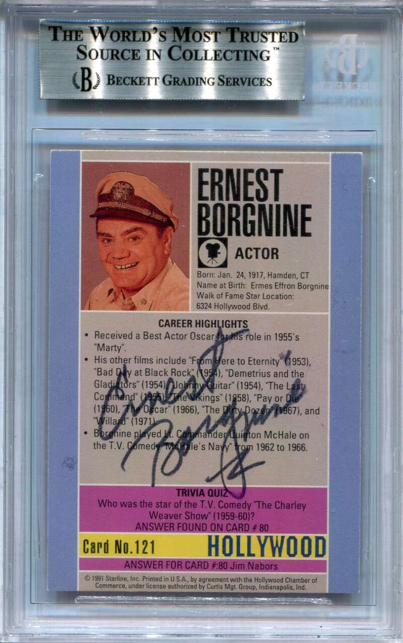 1991 Starline Hollywood Walk of Fame 121 Ernest Borgnine Dual Sided Auto BAS