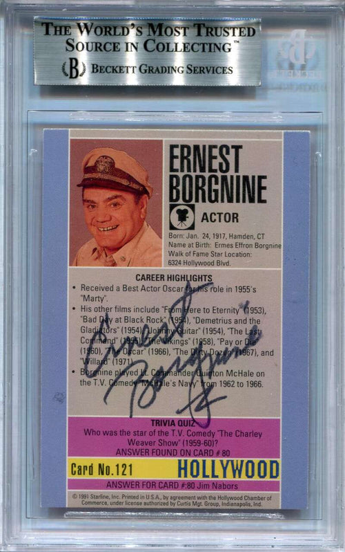 1991 Starline Hollywood Walk of Fame 121 Ernest Borgnine Dual Sided Auto BAS