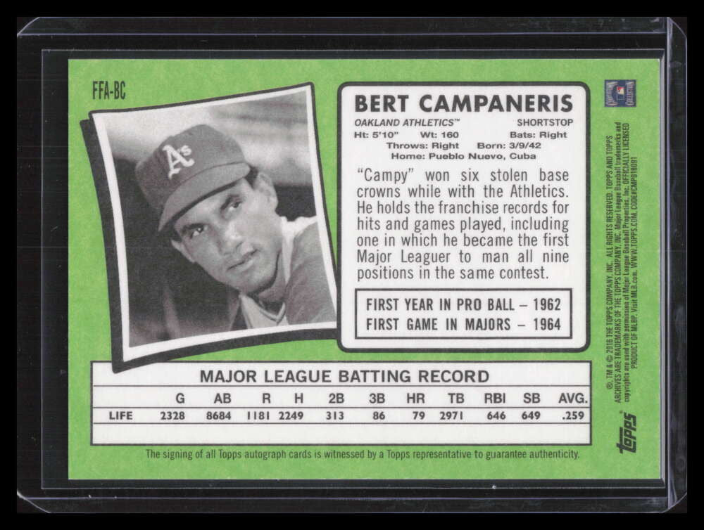 2016 Topps Archives Fan Favorites Autographs FFABC Bert Campaneris Auto