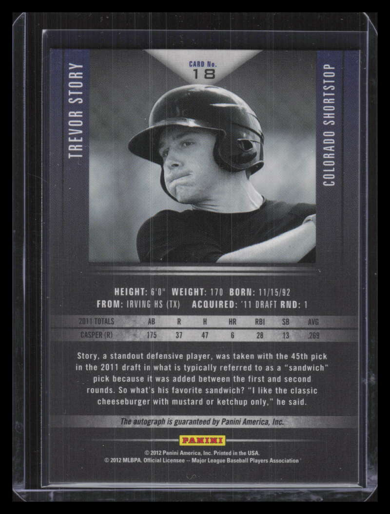 2011 Limited Draft Hits Signatures 18 Trevor Story Rookie Auto 259/299