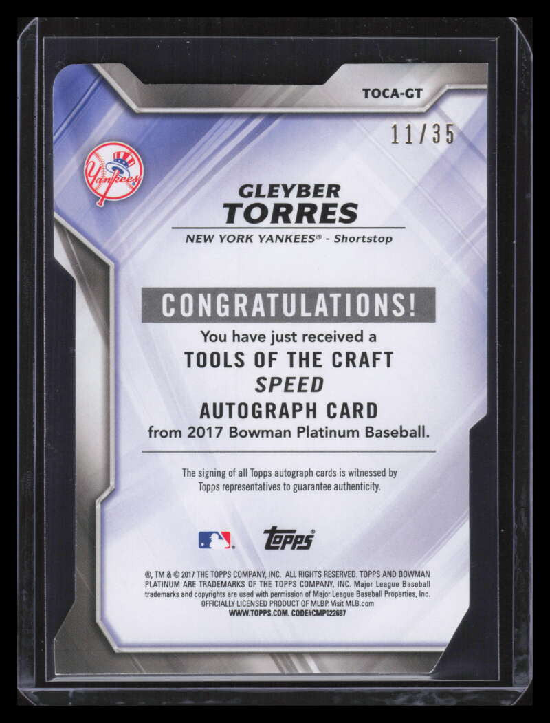 2017 Bowman Platinum Tools of Craft Autographs Gleyber Torres Rookie Auto 11/35