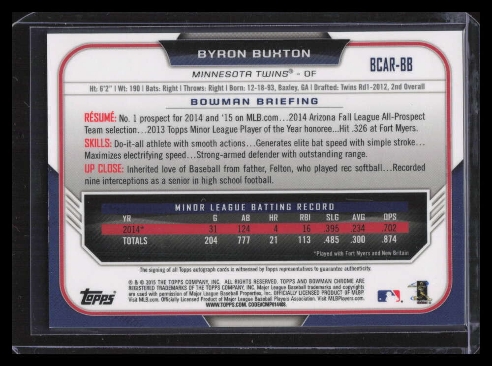 2015 Bowman Chrome Rookie Autographs BCARBB Byron Buxton Rookie Auto