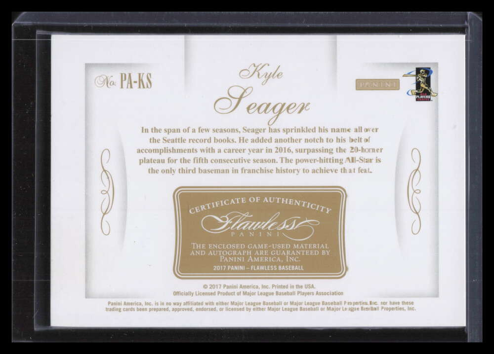 2017 Panini Flawless Patch Autographs Gold 25 Kyle Seager Patch Auto 5/10