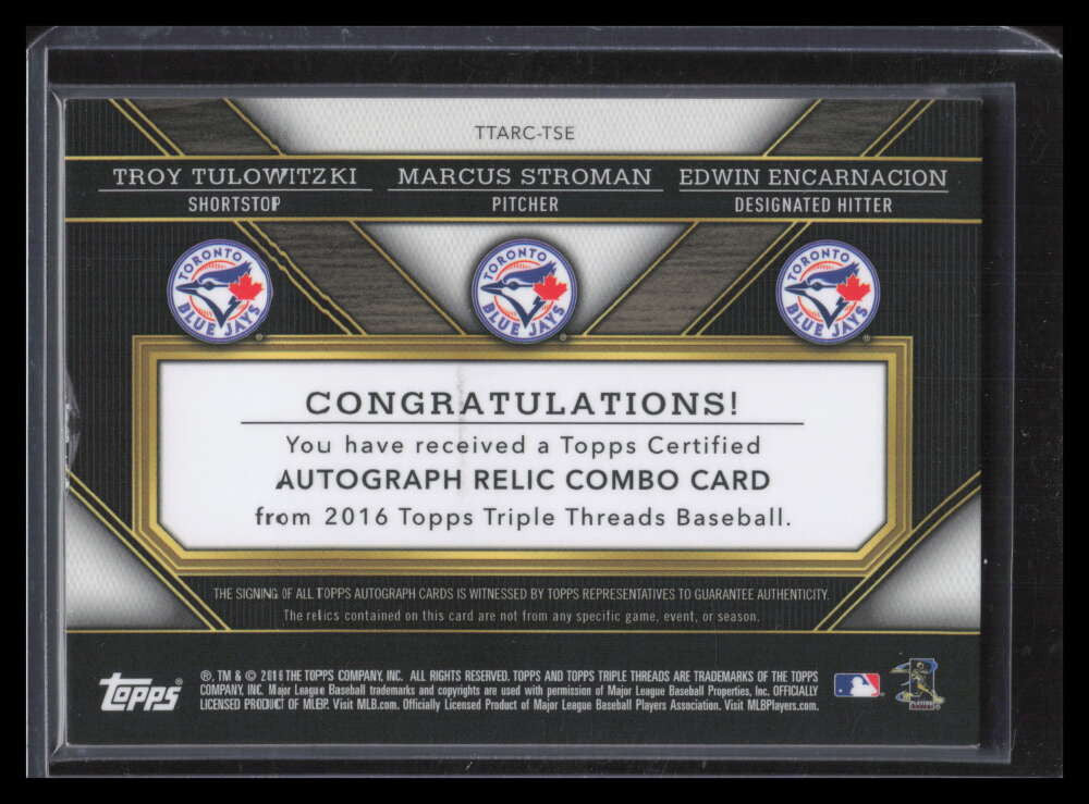 DELETE 126366 2016 Topps Triple Threads Stroman Encarnacion Tulowitzki Bat Jersey Auto 13/36