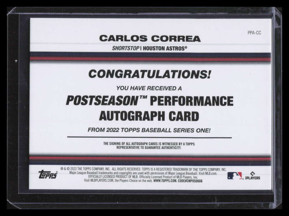 2022 Topps Postseason Performance Autographs PPACC Carlos Correa Auto 11/50