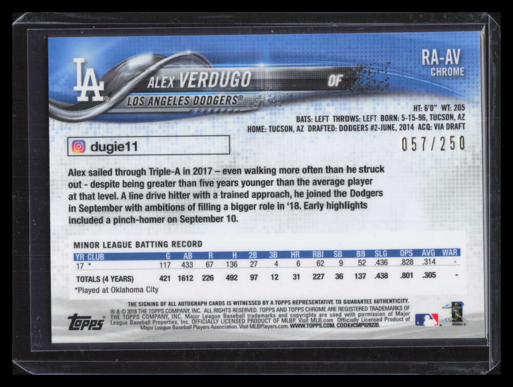 DELETE 126390 2018 Topps Chrome Autographs Purple Refractor Alex Verdugo Rookie Auto 57/250