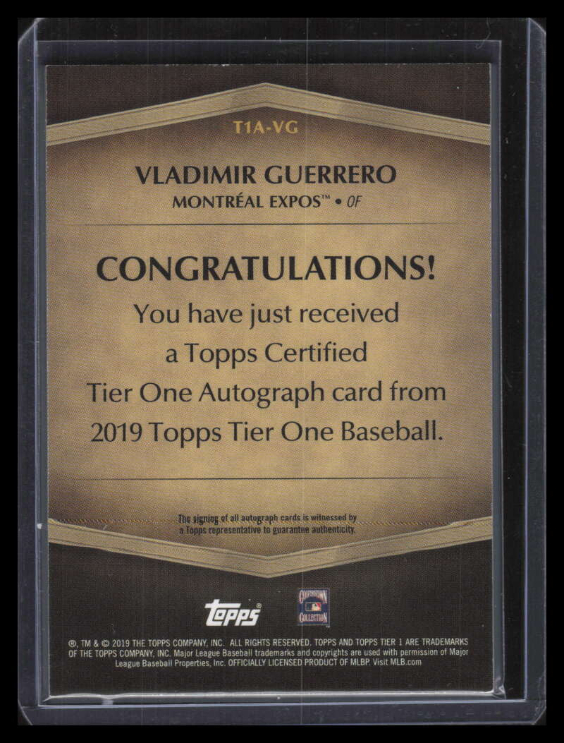 2019 Topps Tier One Autographs Silver Ink t1avg Vladimir Guerrero Auto 7/10