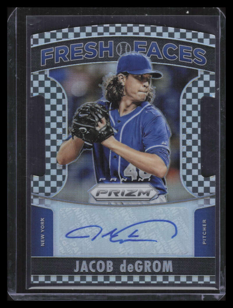 2015 Panini Prizm Fresh Faces Black White Checker 24 Jacob deGrom Auto 7/75