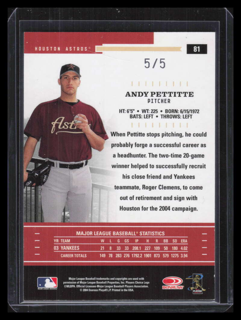 2004 Throwback Threads Signature Marks 81 Andy Pettitte Auto 5/5