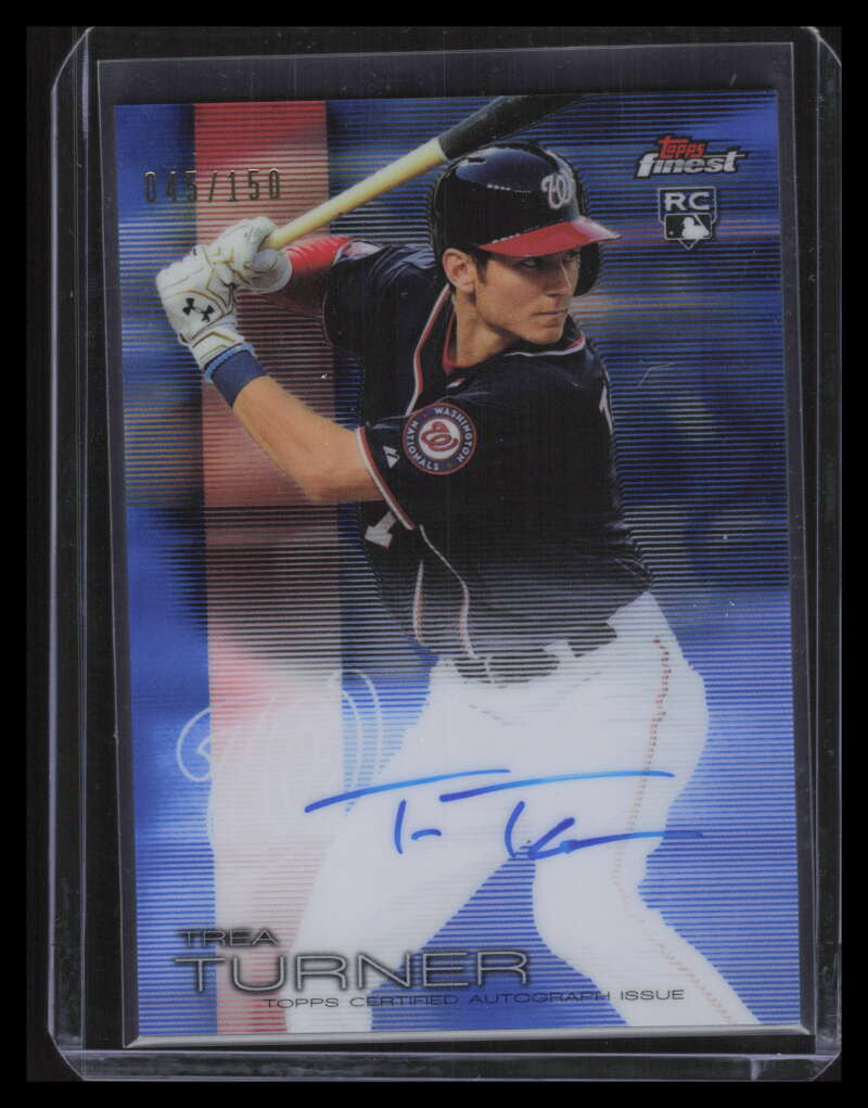 2016 Finest Autographs Blue Refractor FATT Trea Turner Rookie Auto 45/150