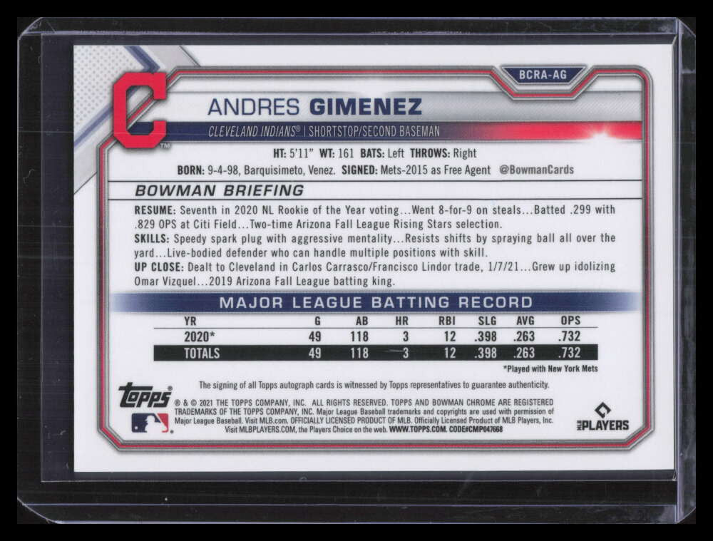 2021 Bowman Chrome Autographs Gold Refractor Anders Gimenez Rookie Auto 25/50