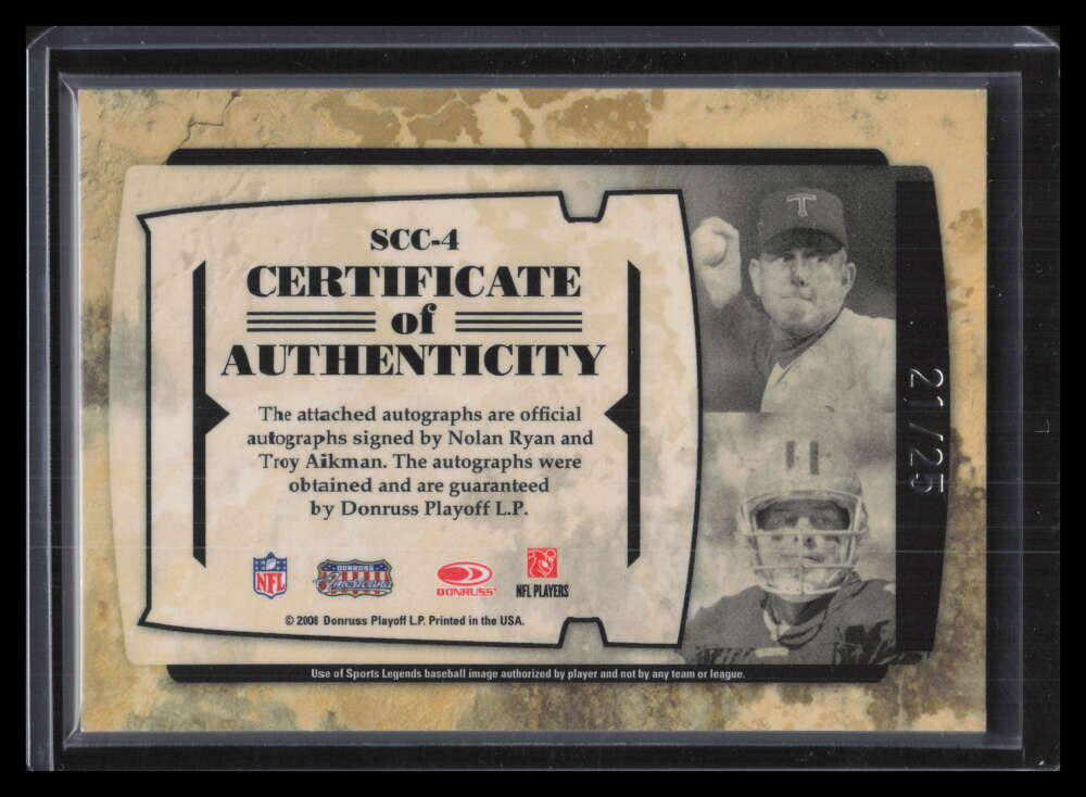 2008 Donruss Sports Legends Signature Connection Nolan Ryan Aikman Auto 21/25