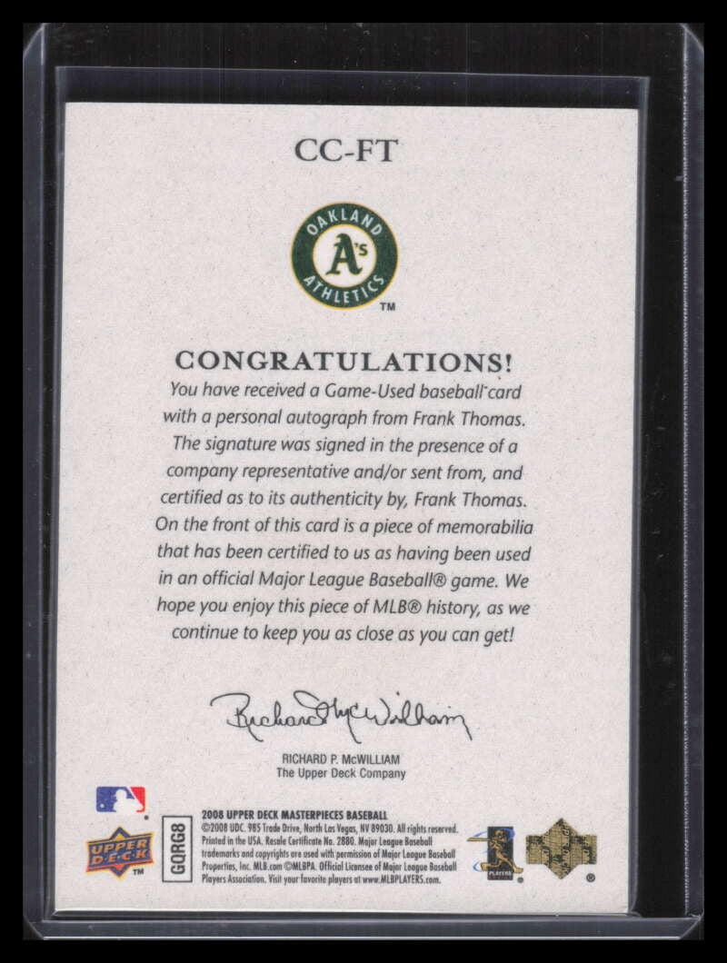2008 UD Masterpieces Captured on Canvas Autographs FT Frank Thomas Jersey Auto